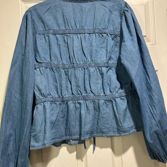 Sweet Rain Blue Jean Blouse with Ruffled Tiers - Picture 5 of 5
